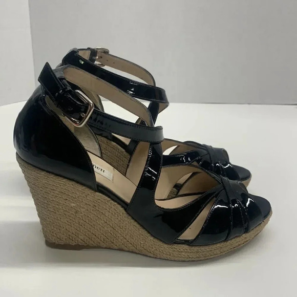 Lk Bennet Maggie Sandal Wedge Espadrilles Patent Leather Heels Black 39.5 US 9 - Picture 5 of 11